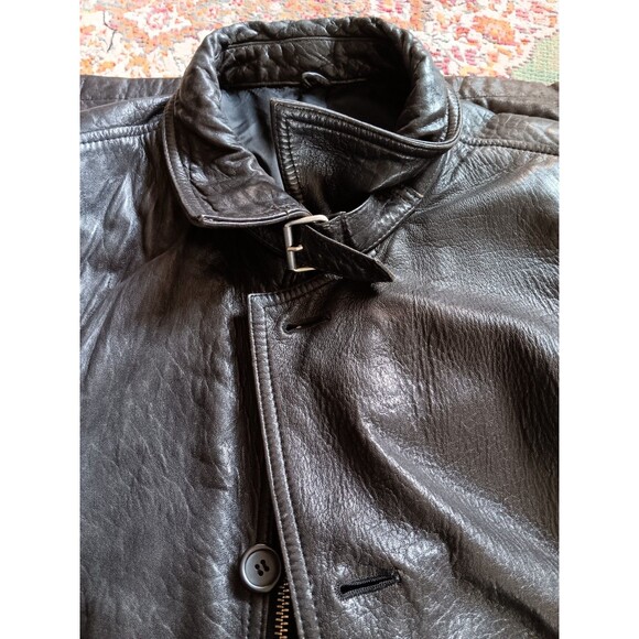 Men's vintage Steelwing dark brown long very soft leather coat L zip + button - Picture 5 of 8